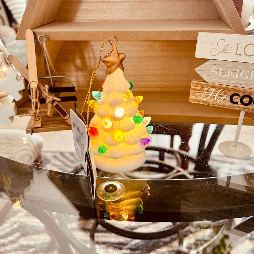 Light up Ceramic Retro Christmas Tree Ornament White Nwt - Picture 5 of 8